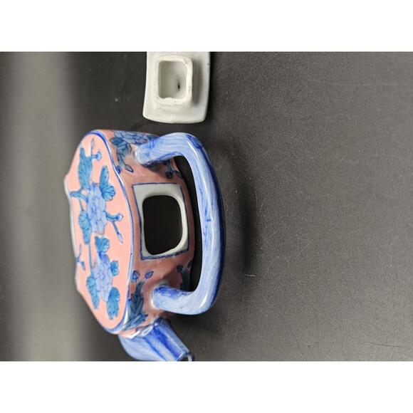 Ben Rickert Chinoiserie Teapot Blue Pink Floral Ceramic Asian Decor 5 In Tall - Picture 8 of 9